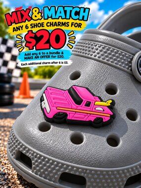 Hot Pink Lowrider Truck Croc Shoe Charm Custom Mini Pickup Cruise Jibbitz Style